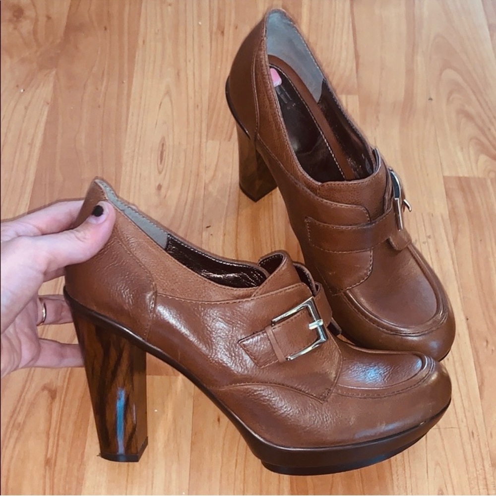 Söfft Nickleby Brown Leather Platform Heeled Loafers / Ankle Booties Size 8